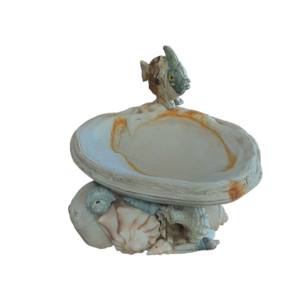Beautiful Handmade Clam Shell Soap Dish Trinket Dish. Fish & Seashell Decor